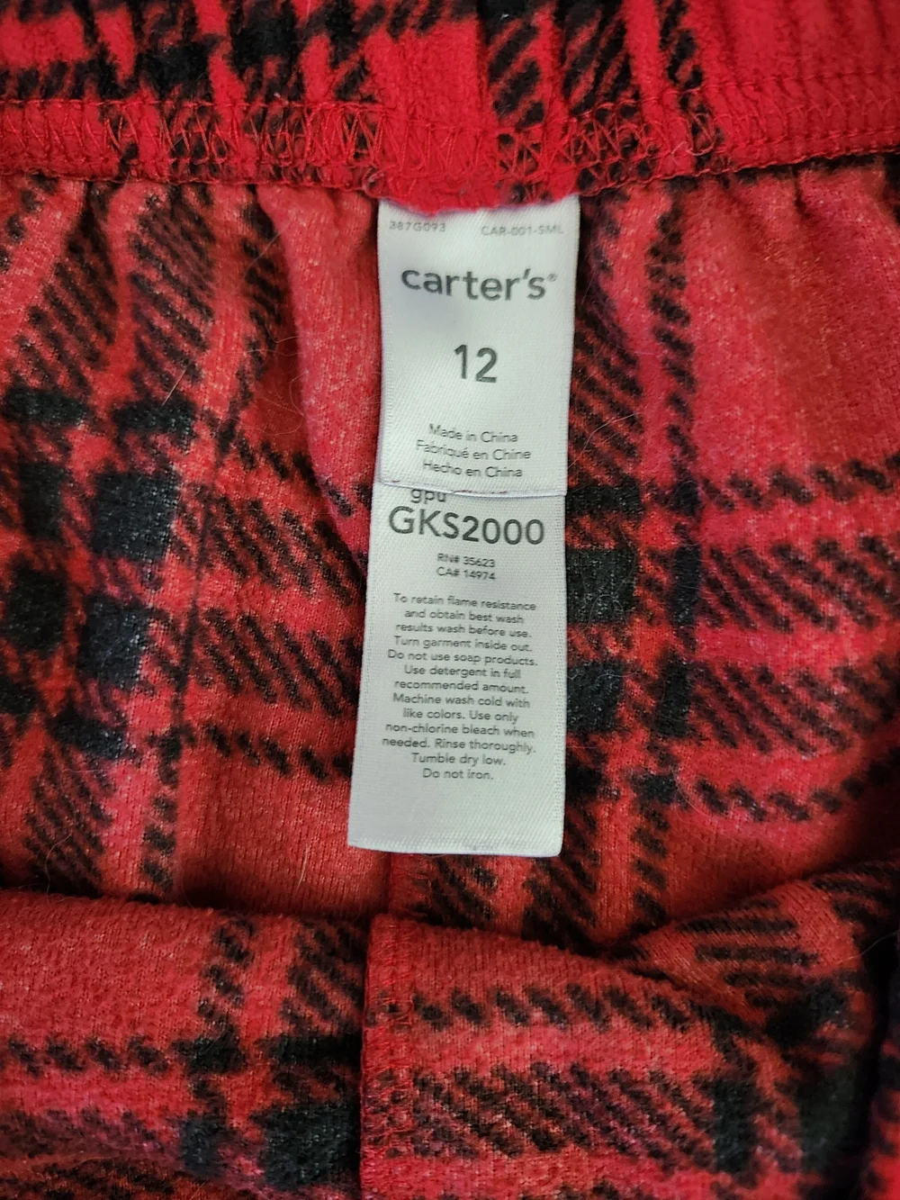 Carter's Red and Black Plaid Pajama Bottoms